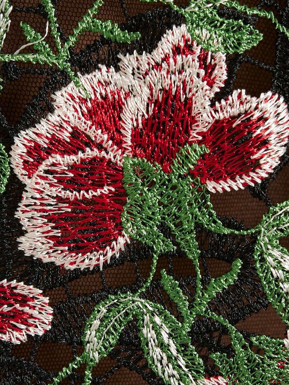 embroidered macramé lace gown