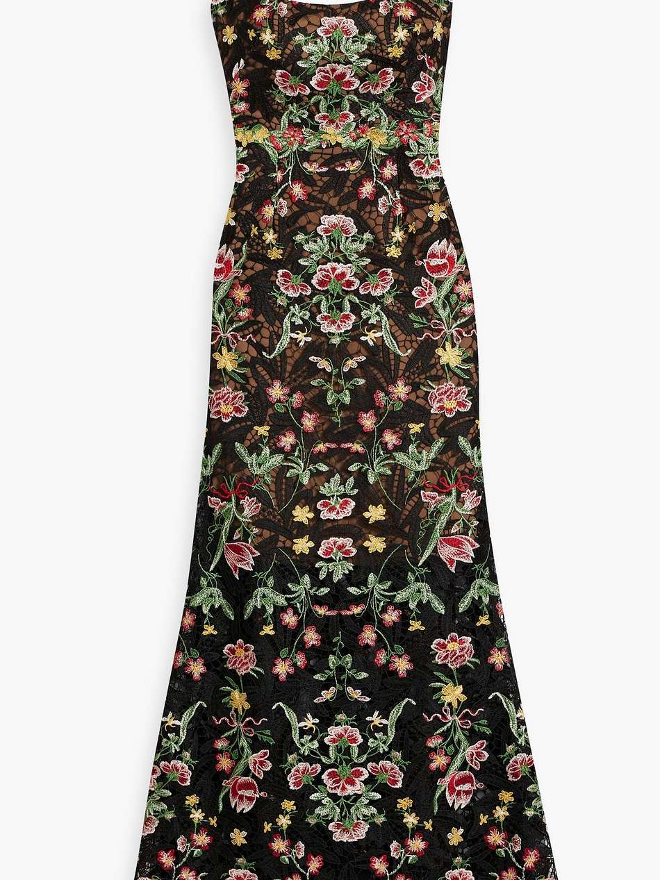 embroidered macramé lace gown