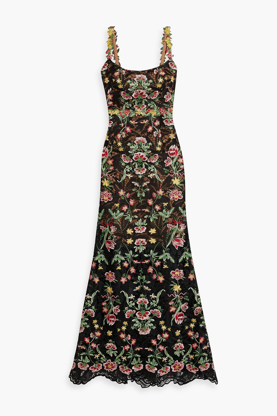 Marchesa Notte Embroidered Macramé Lace Gown In Black