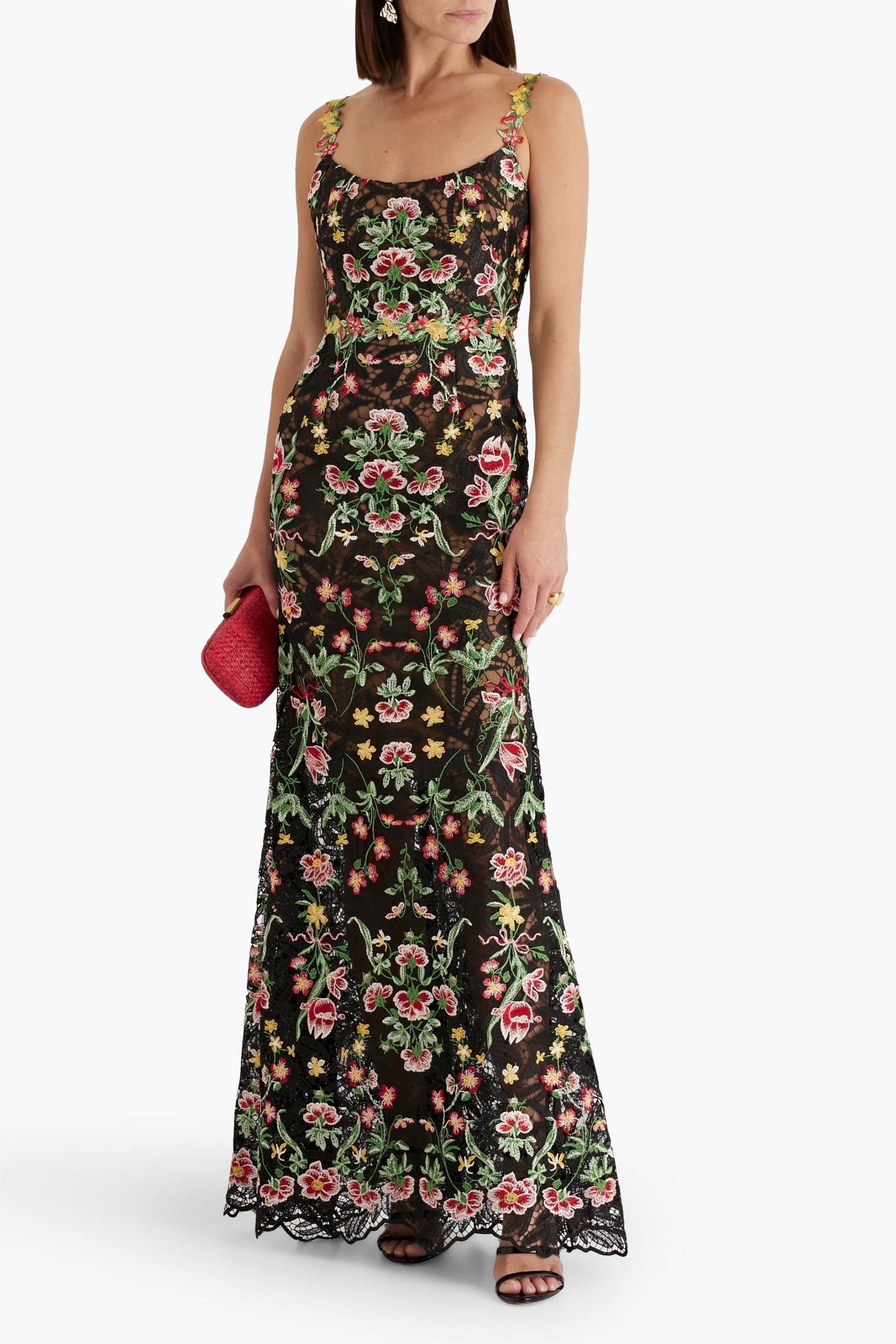 MARCHESA NOTTE Embroidered macramé lace gown