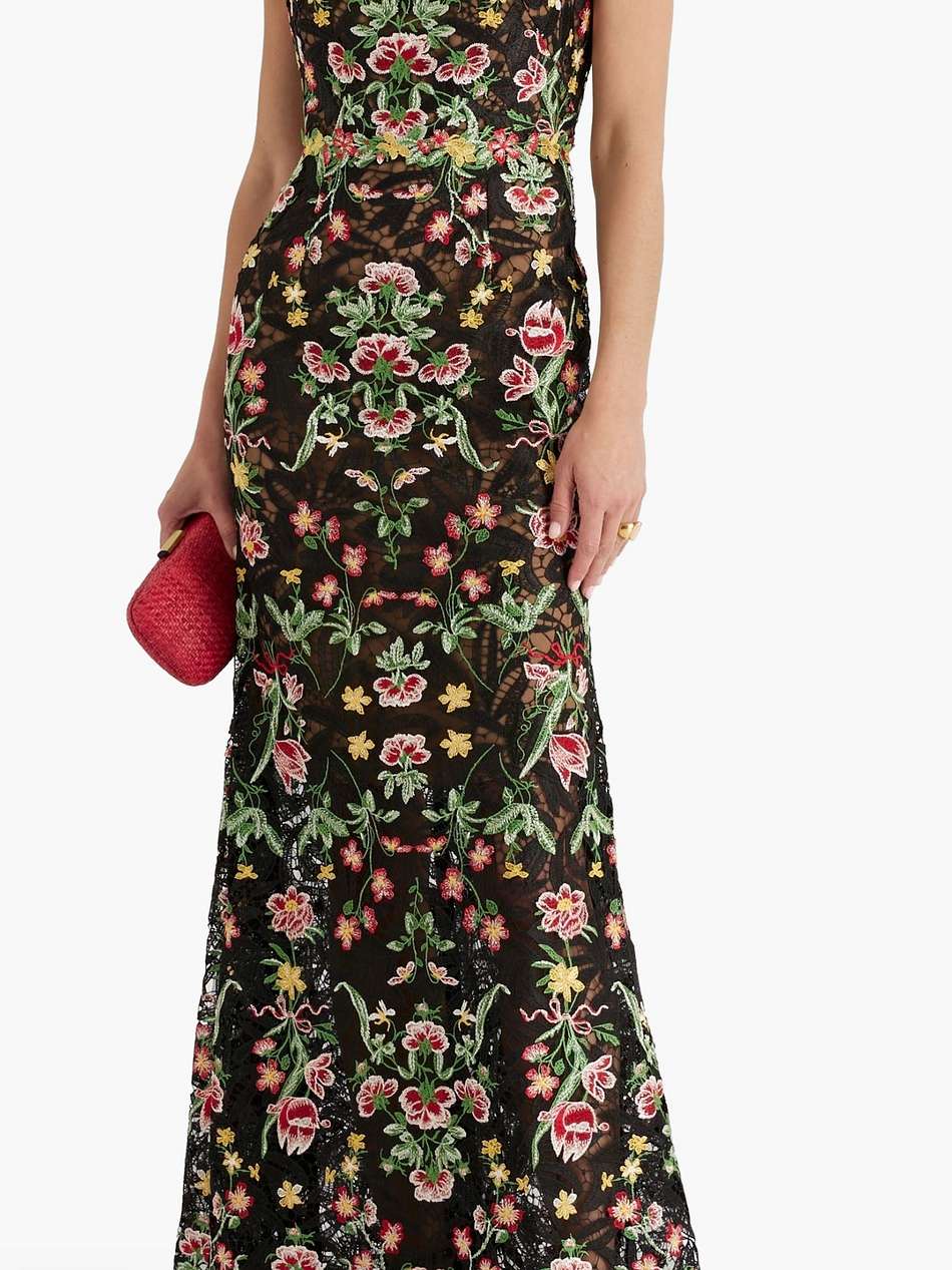 embroidered macramé lace gown