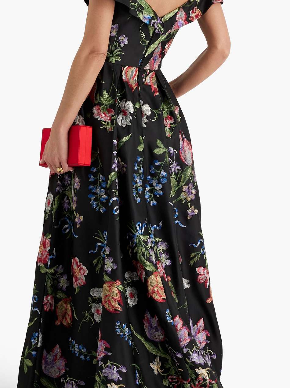 pleated embroidered duchesse-satin gown