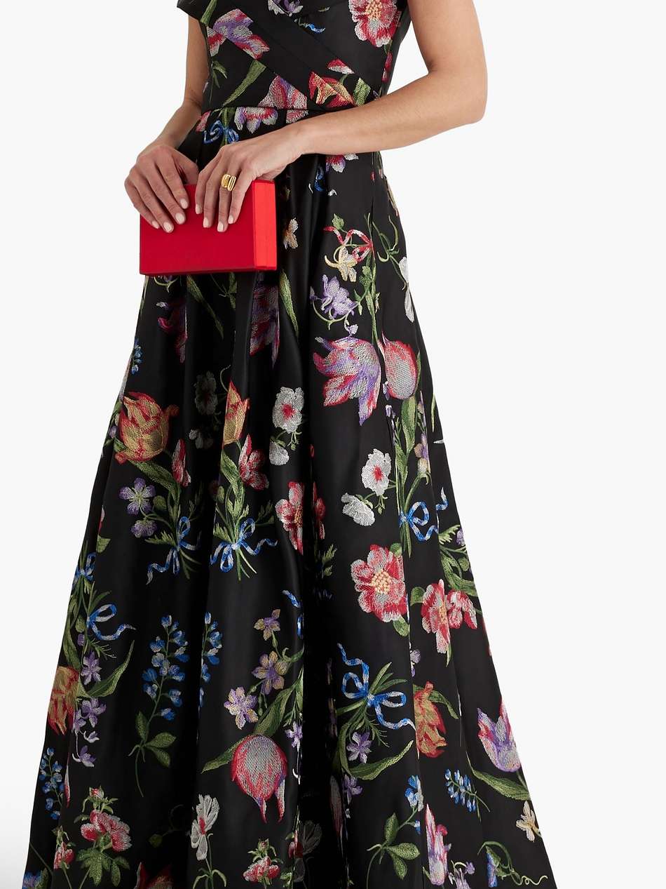 pleated embroidered duchesse-satin gown