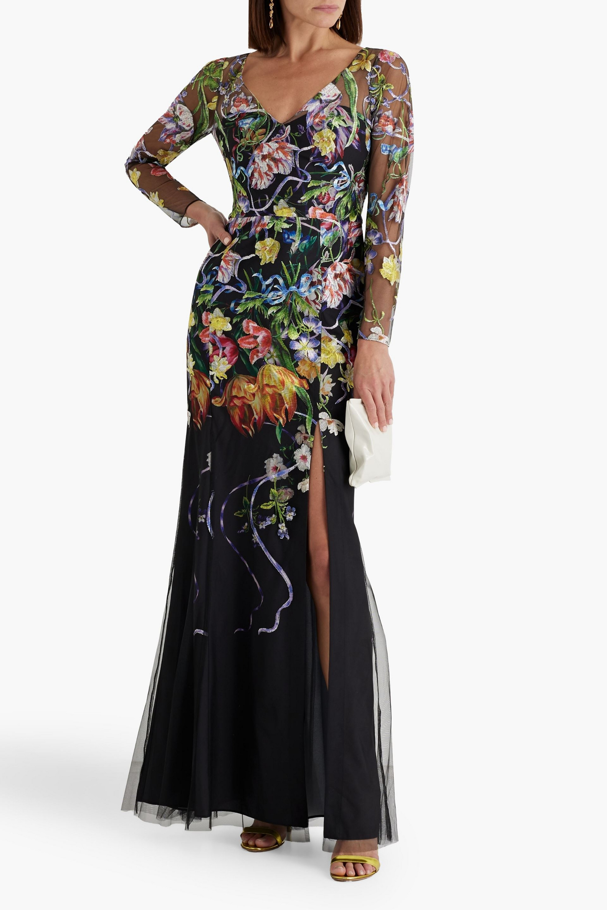 MARCHESA NOTTE Embroidered tulle gown