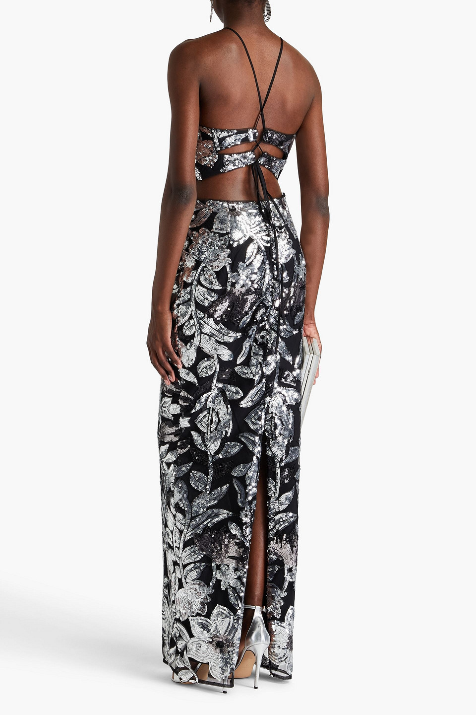 Marchesa Notte Cutout Sequined Tulle Maxi Dress In Black