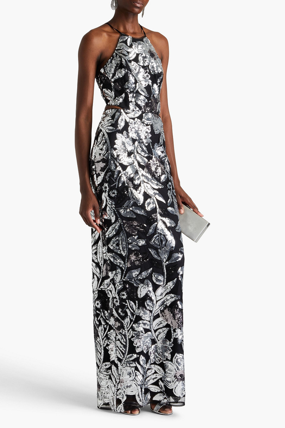 Marchesa Notte Cutout Sequined Tulle Maxi Dress In Black