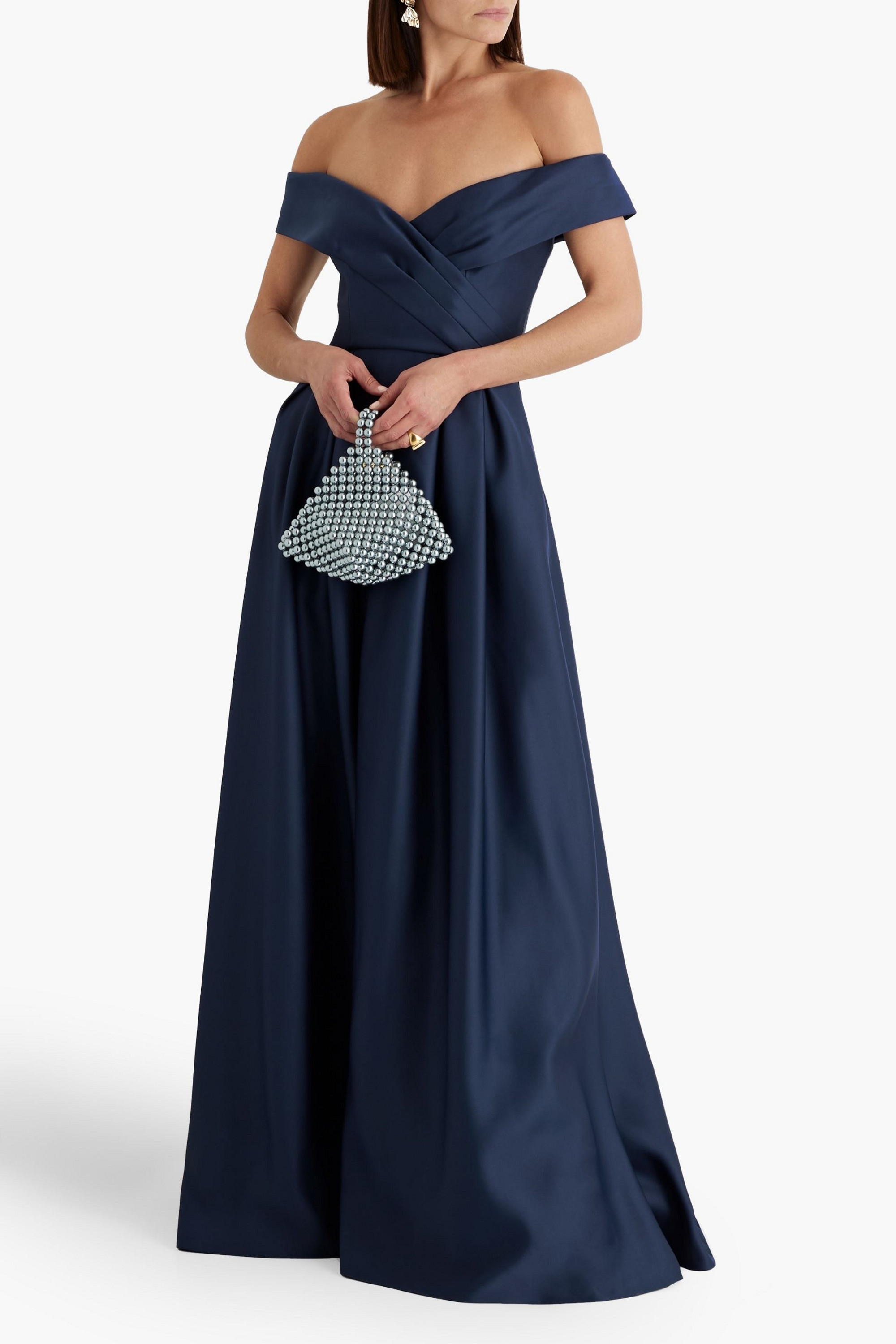 MARCHESA NOTTE Pleated duchesse-satin gown
