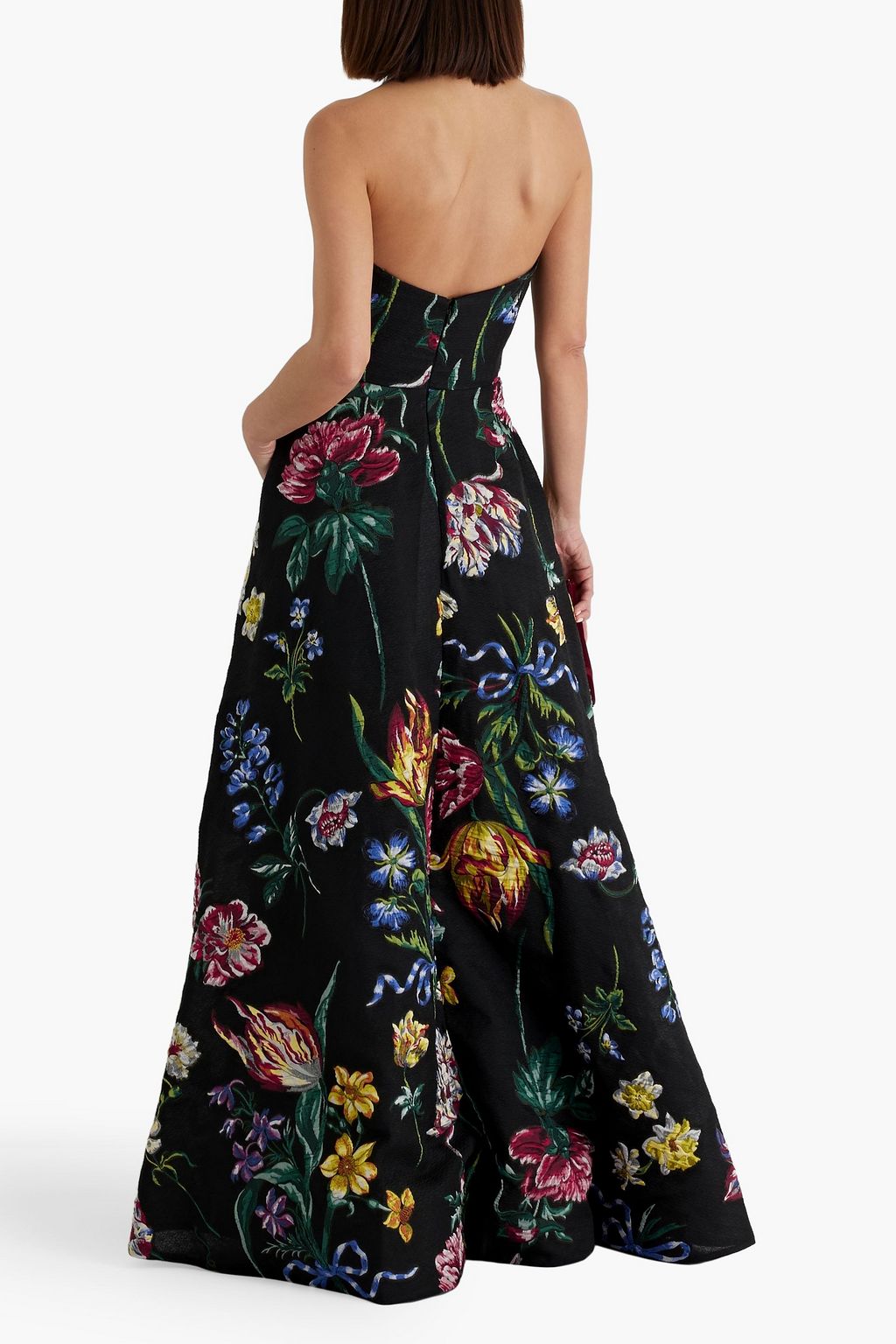 MARCHESA NOTTE Strapless brocade gown