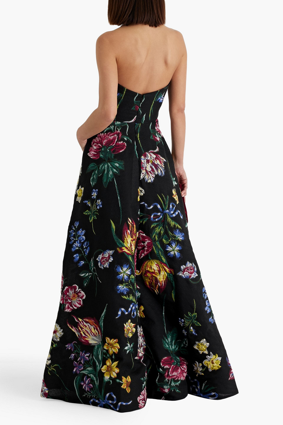 Marchesa Notte Strapless Brocade Gown In Black