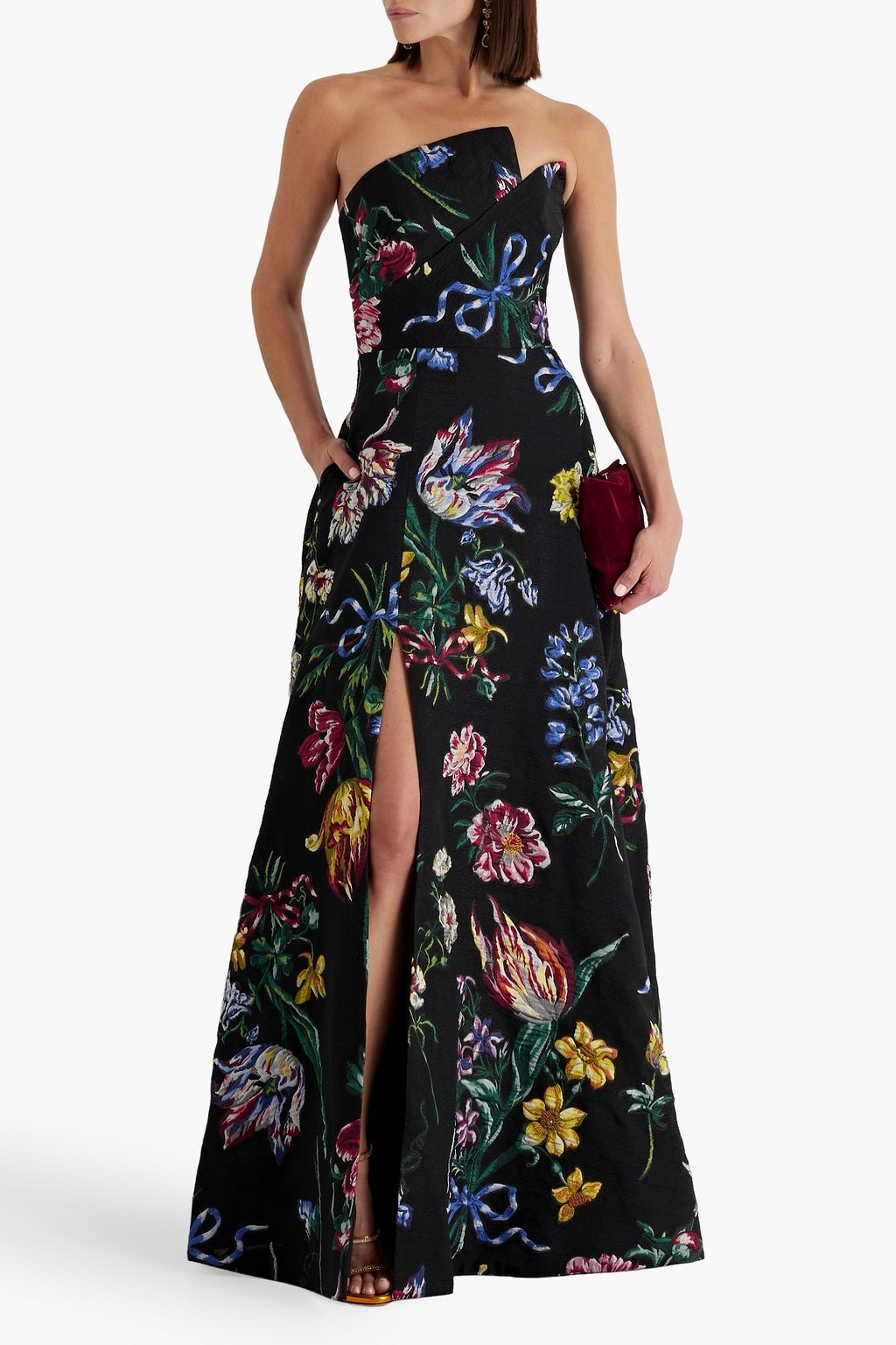 MARCHESA NOTTE Strapless brocade gown
