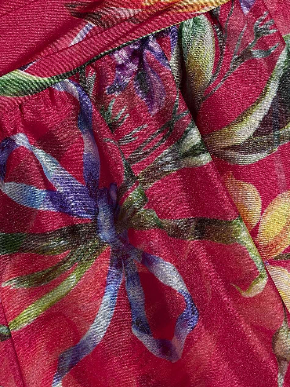 cape-effect floral-print charmeuse gown