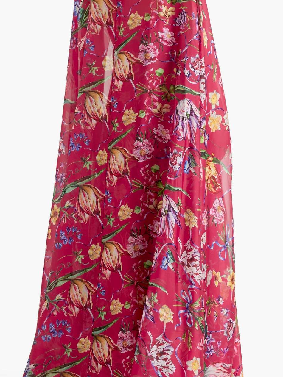 cape-effect floral-print charmeuse gown