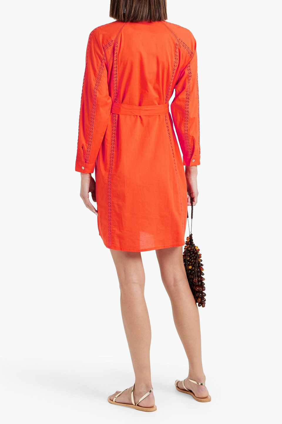 Melissa Odabash Emily Crochet-trimmed Cotton Mini Shirt Dress In Orange