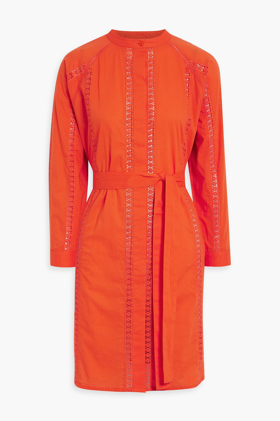 Melissa Odabash Emily Crochet-trimmed Cotton Mini Shirt Dress In Orange