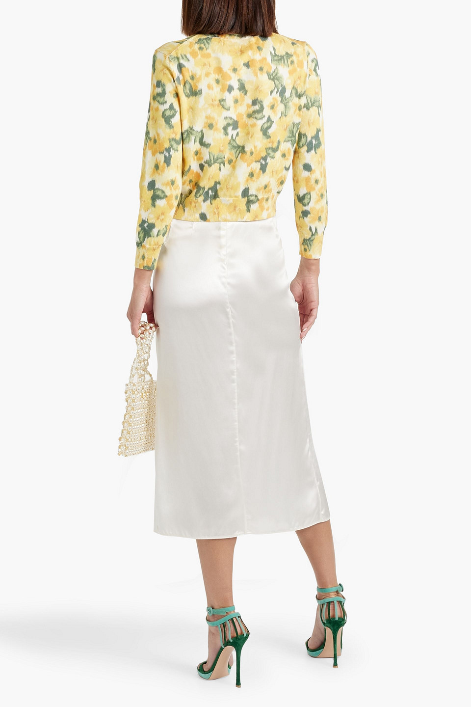 Shop Carolina Herrera Floral-print Silk And Cotton-blend Cardigan In Yellow