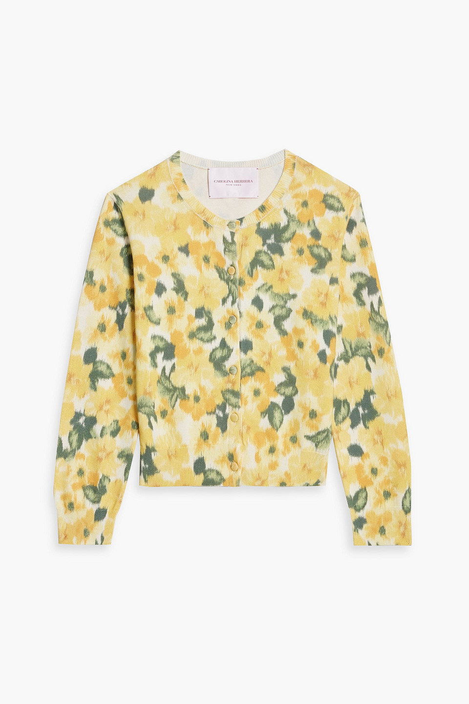 Shop Carolina Herrera Floral-print Silk And Cotton-blend Cardigan In Yellow