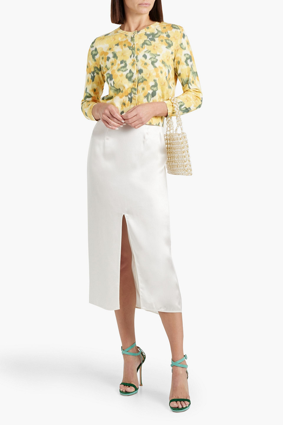 Shop Carolina Herrera Floral-print Silk And Cotton-blend Cardigan In Yellow