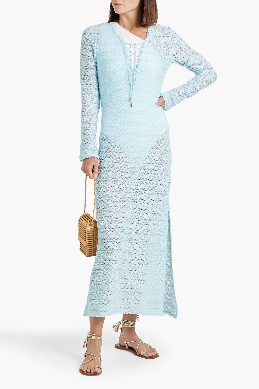 MELISSA ODABASH Maddison lace-up crochet midi dress | THE OUTNET