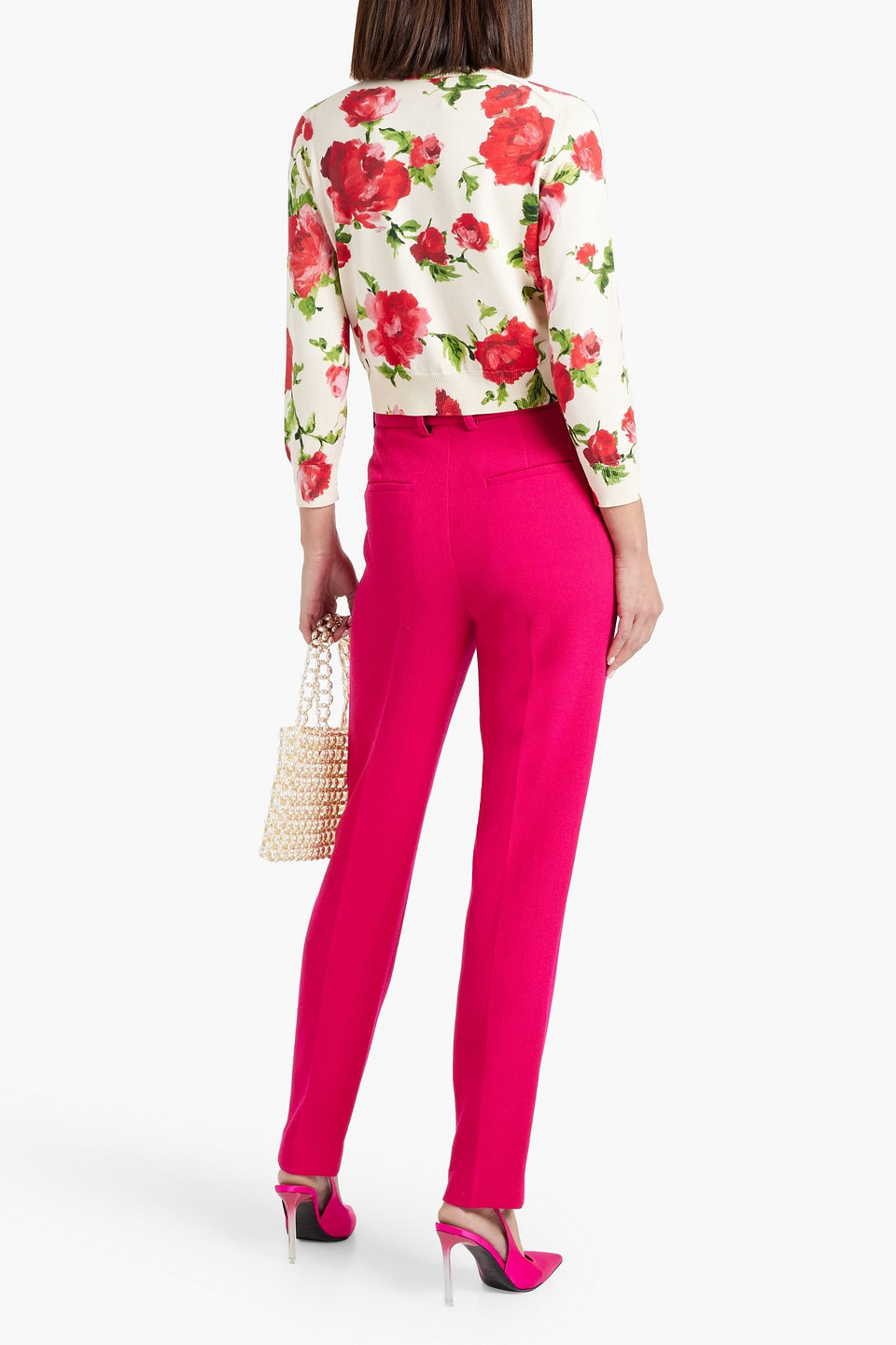 Shop Carolina Herrera Floral-print Silk And Cotton-blend Cardigan In Red