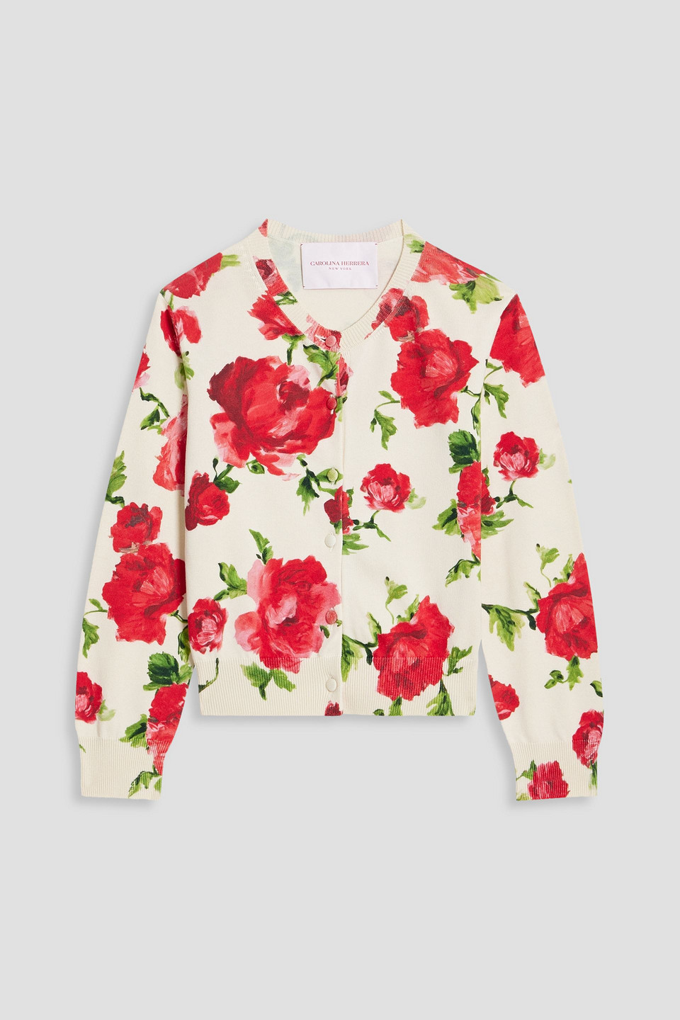 Carolina Herrera Floral-print Silk And Cotton-blend Cardigan In Red