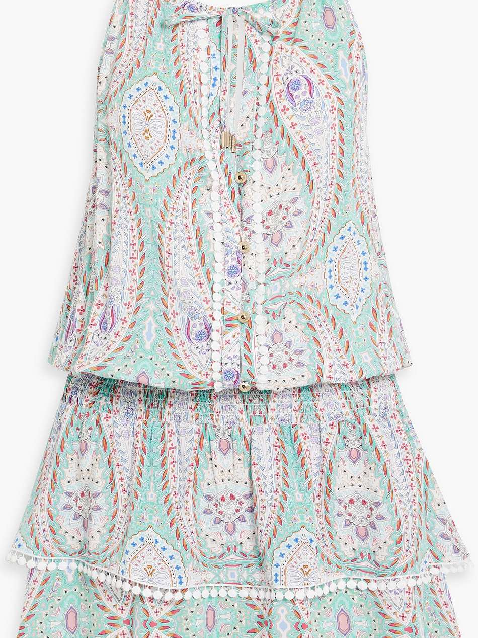 rosa picot-trimmed paisley-print voile mini dress