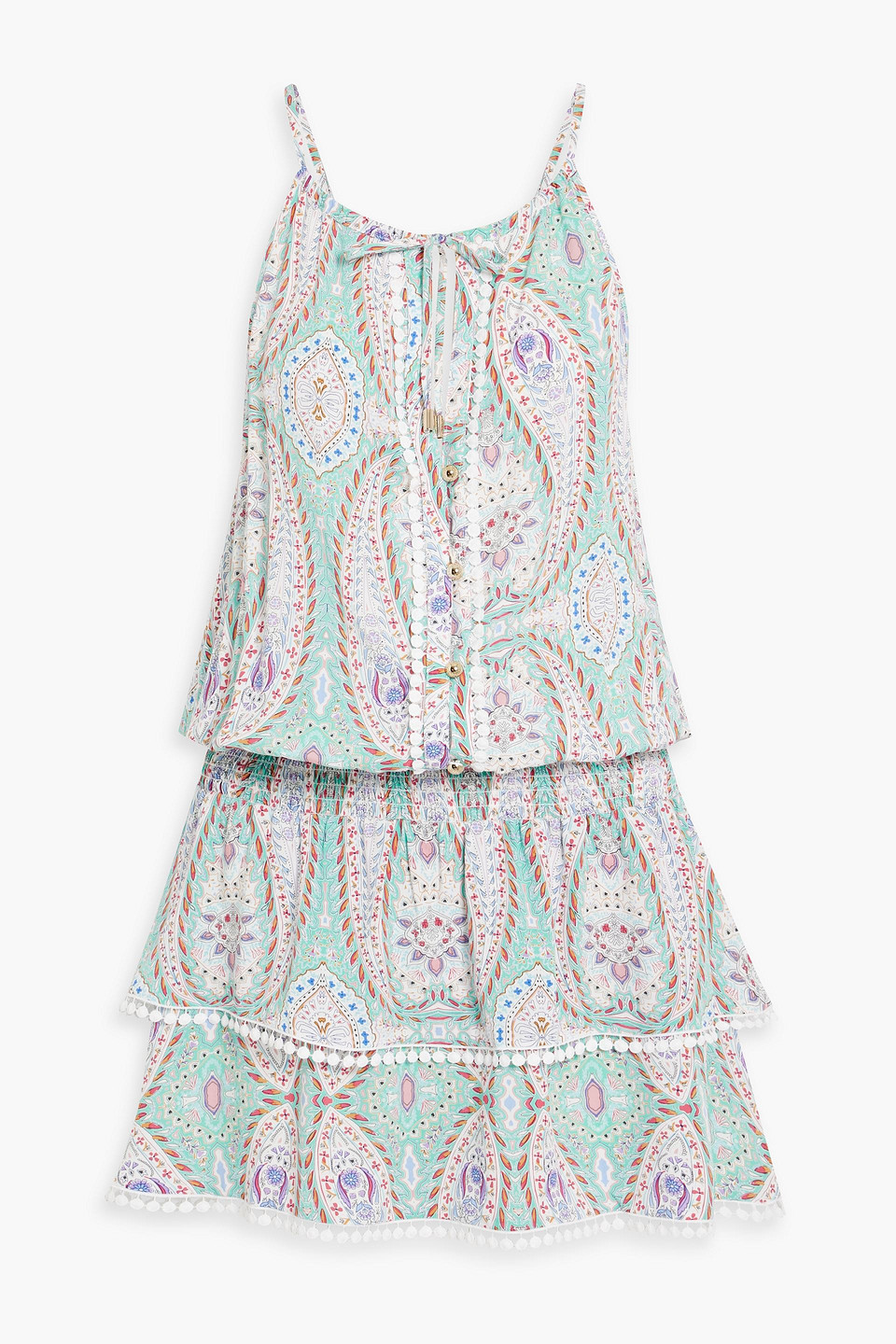 Melissa Odabash Rosa Picot-trimmed Paisley-print Voile Mini Dress In Sky Blue