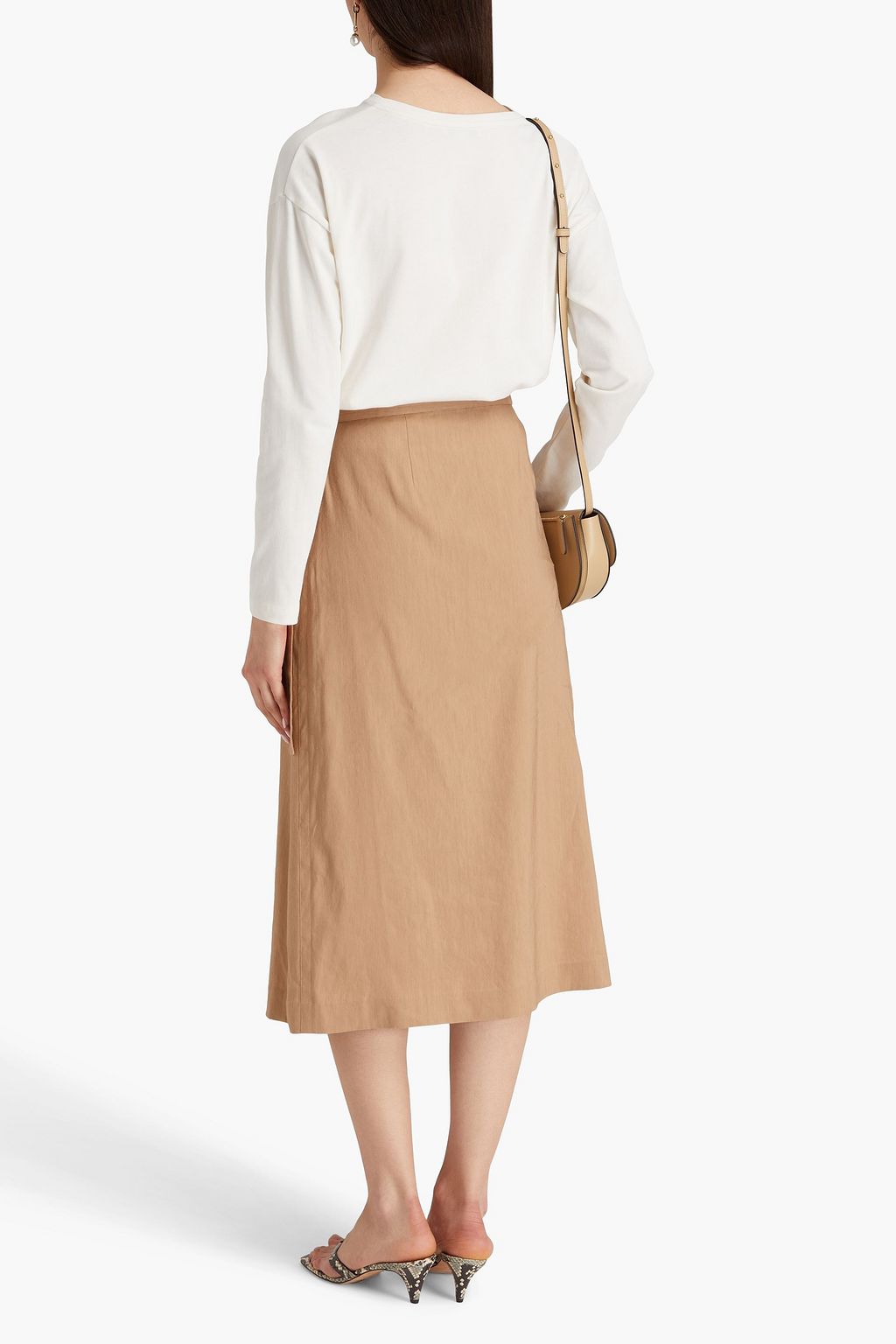 VINCE. Linen-blend midi wrap skirt