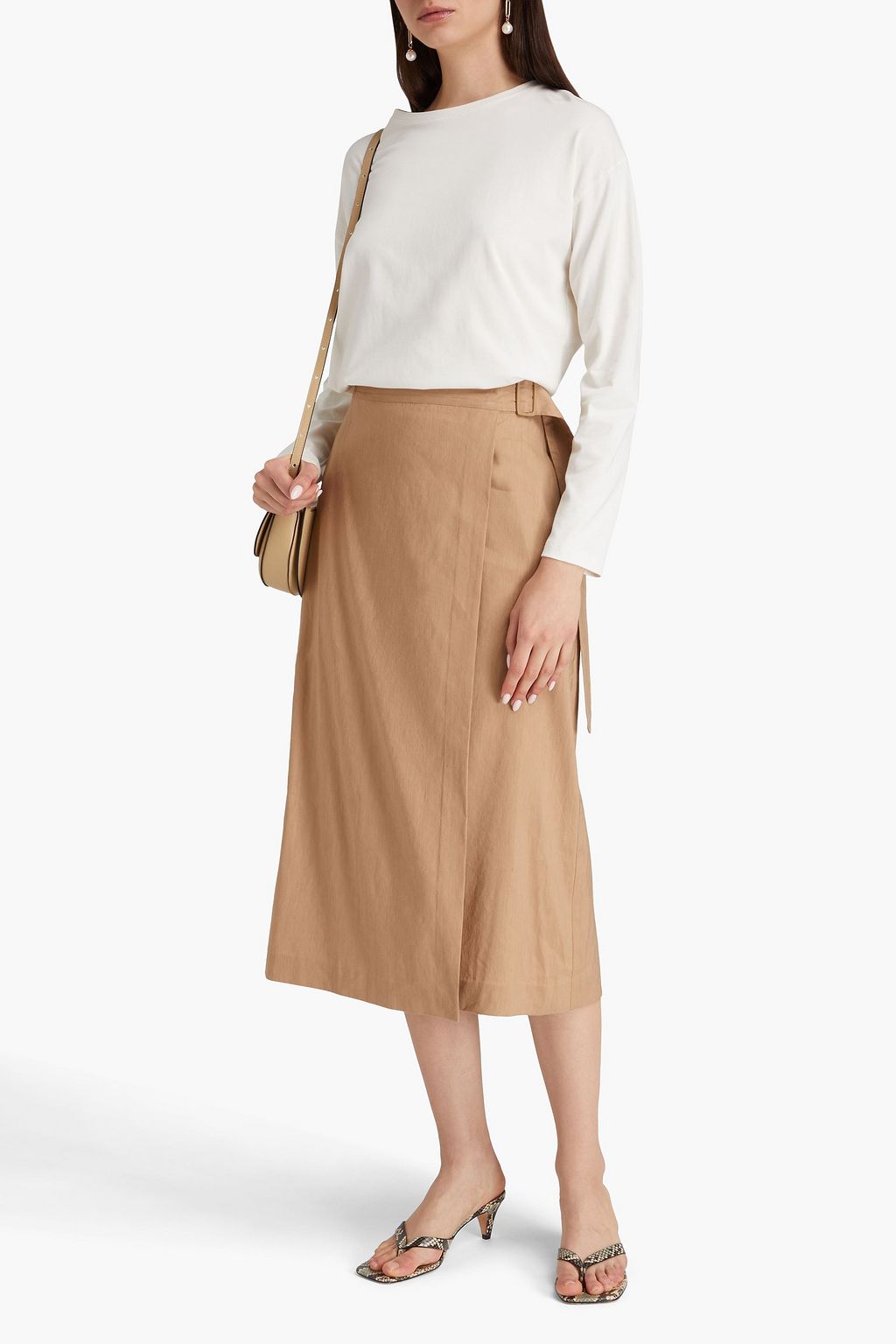 VINCE. Linen-blend midi wrap skirt