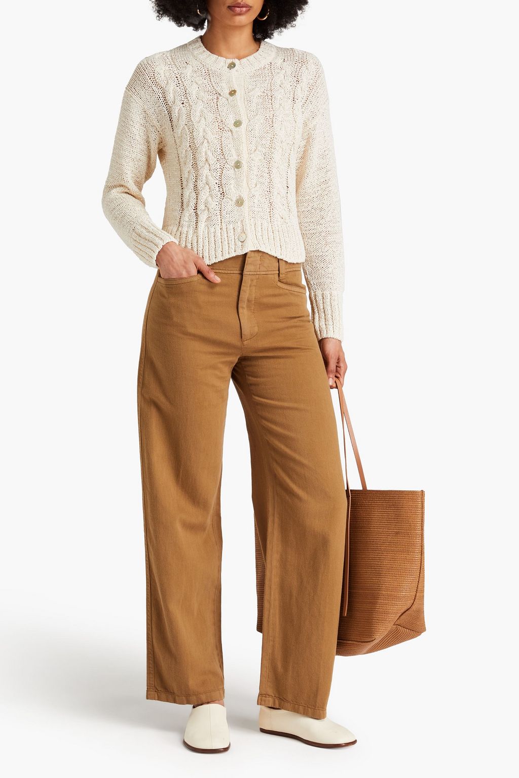 VINCE. Cable-knit cotton-blend cardigan