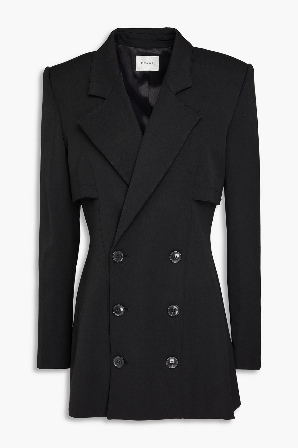 Frame Double-breasted Wool-blend Blazer In Black