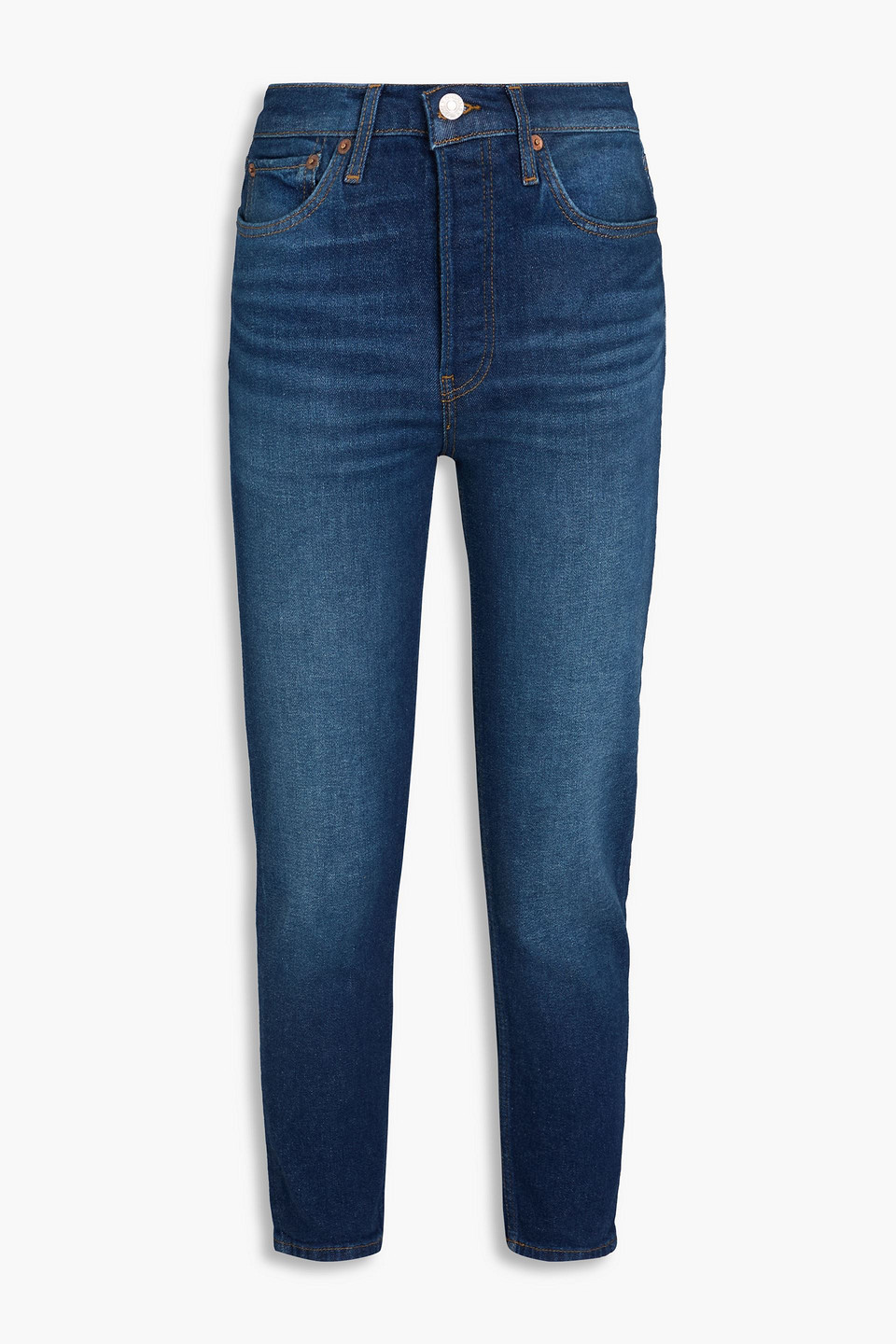 Re/done 90s Cropped High-rise Slim-leg Jeans In Dark Denim