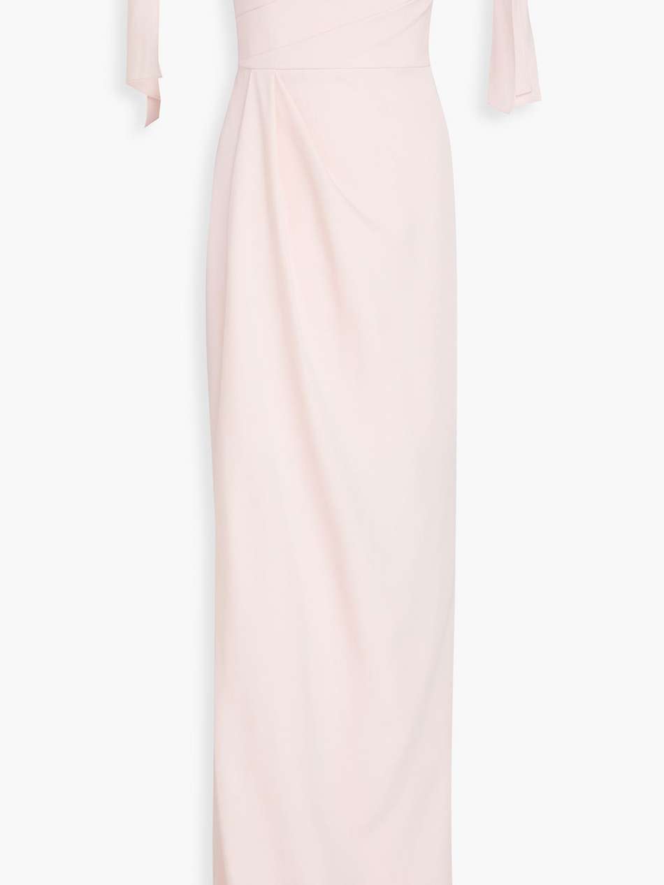 off-the-shoulder bow-detailed crepe gown