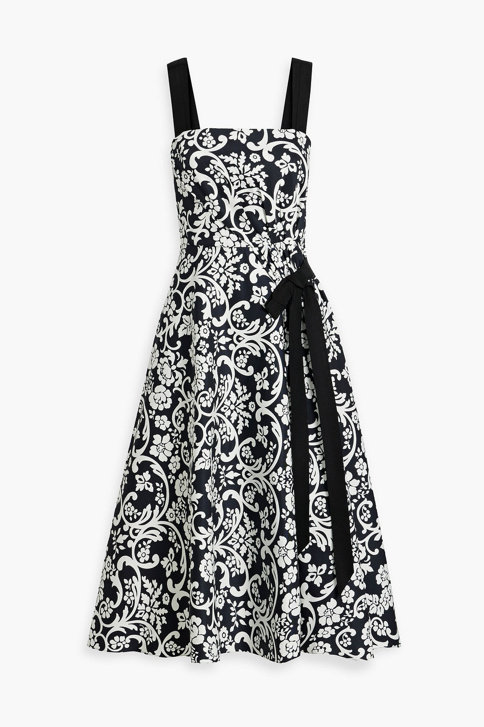 Carolina Herrera Bow-detailed Printed Cotton-blend Midi Dress In Black