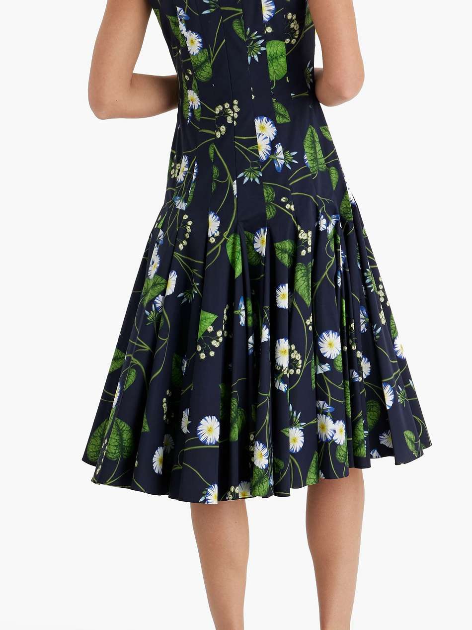 pleated floral-print cotton-blend poplin midi dress
