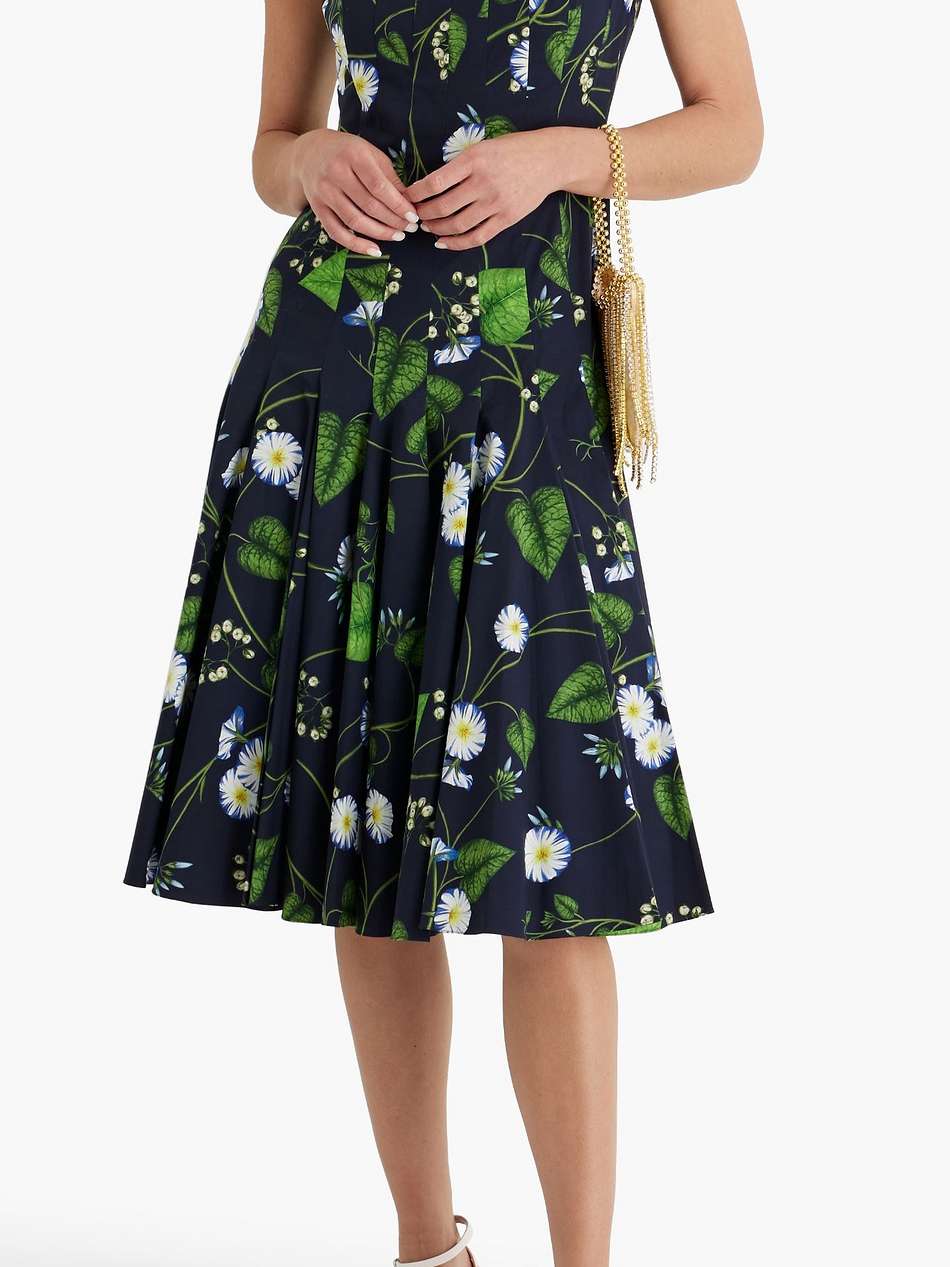 pleated floral-print cotton-blend poplin midi dress