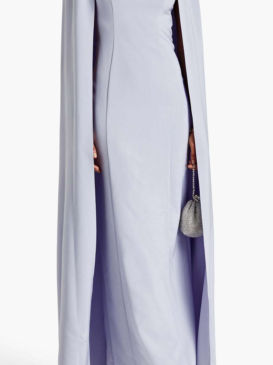 cape-effect embellished crepe gown
