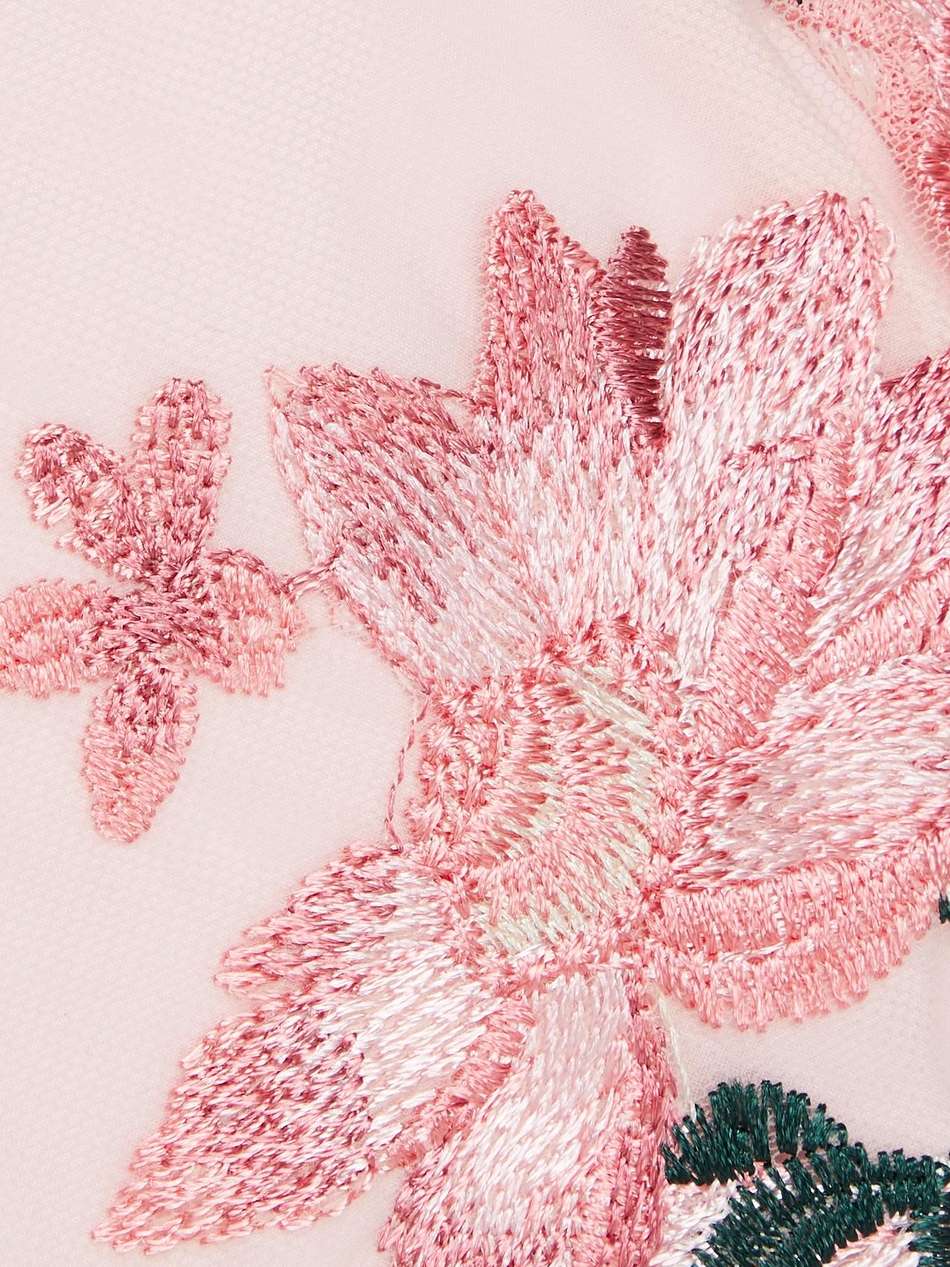 floral-appliquéd embroidered tulle midi dress