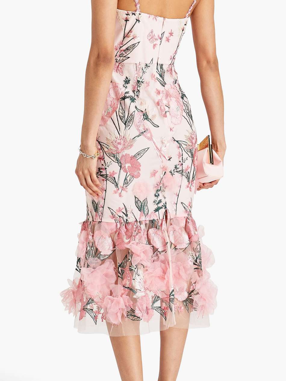 floral-appliquéd embroidered tulle midi dress