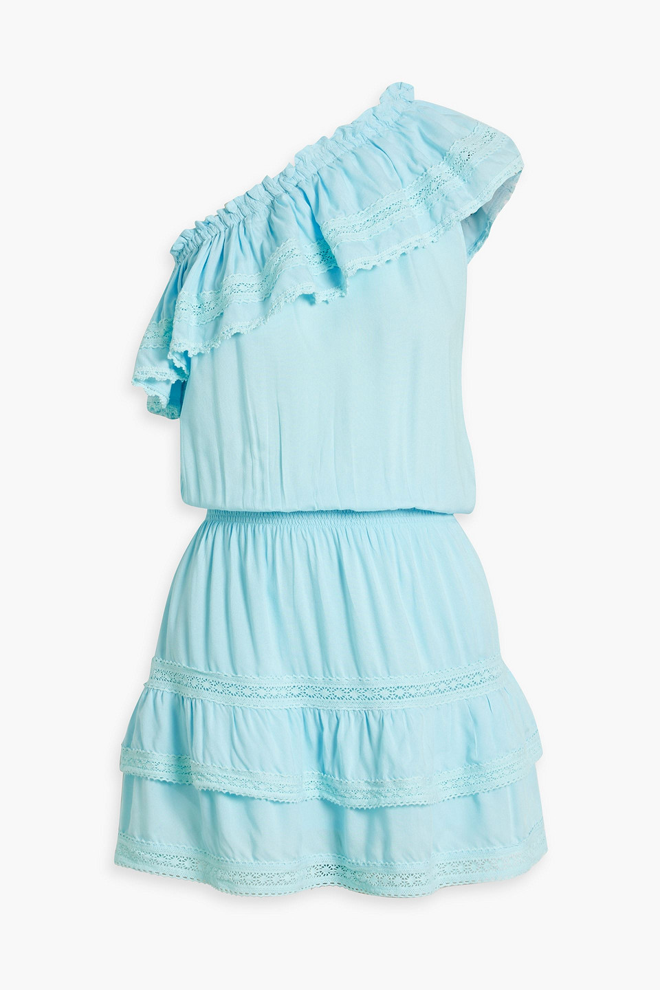 MELISSA ODABASH DEBBIE ONE-SHOULDER RUFFLED VOILE MINI DRESS