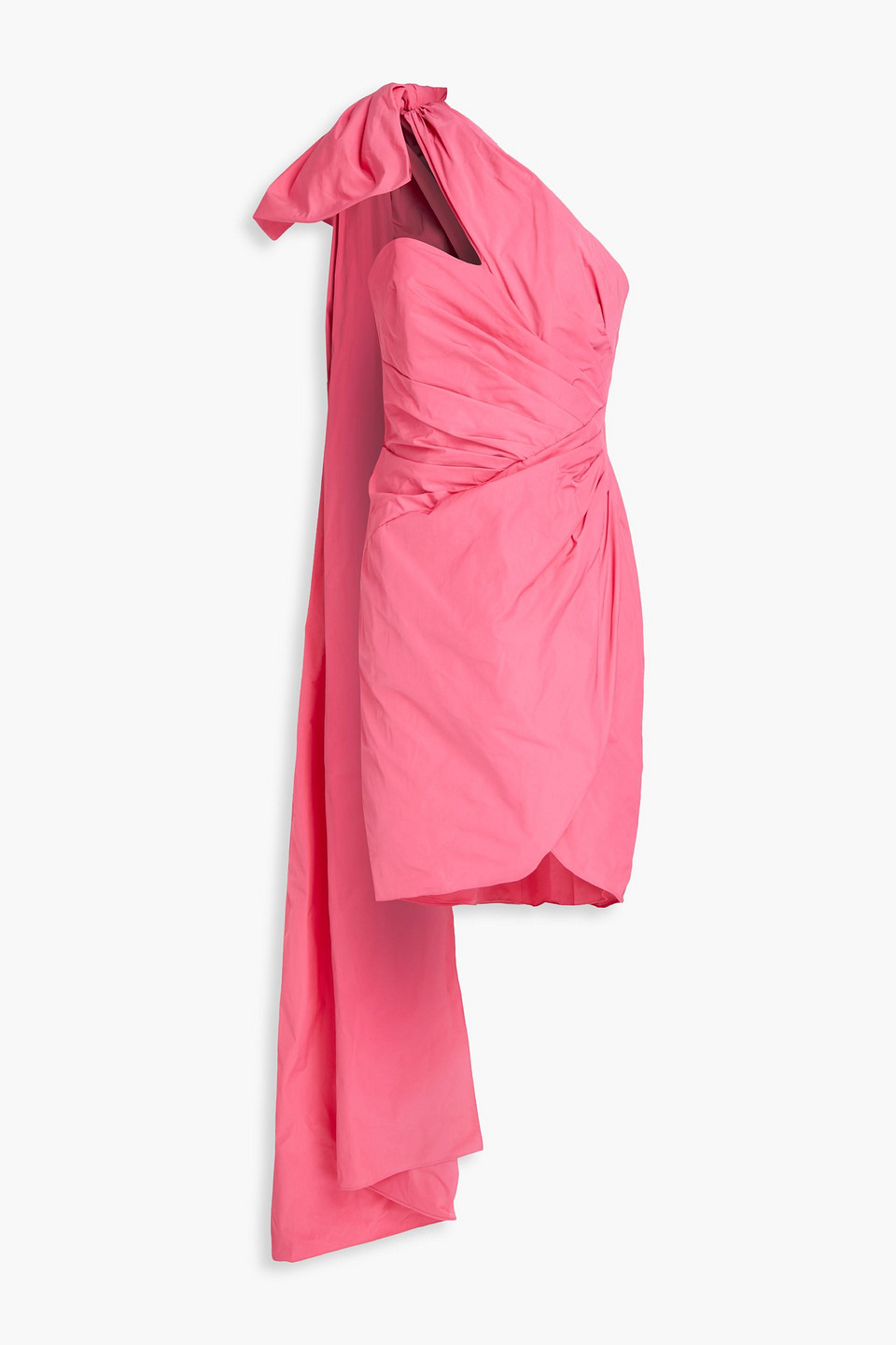 Bow-detailed draped taffeta mini dress