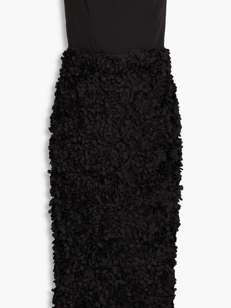 strapless floral-appliquéd crepe midi dress