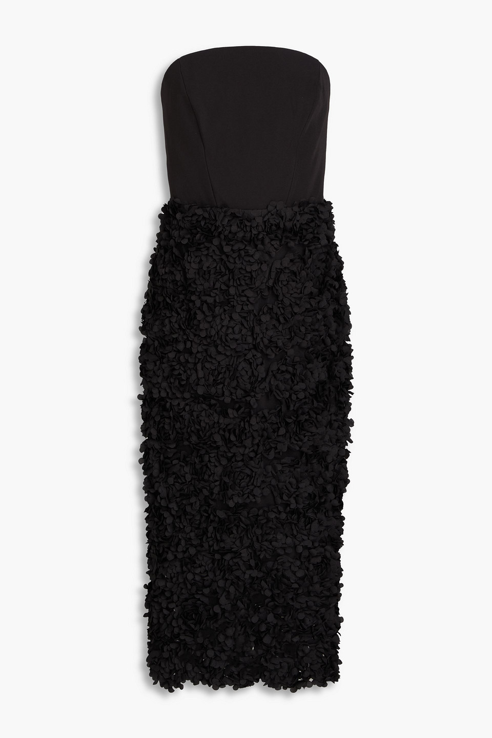 Marchesa Notte - Strapless floral-appliquéd crepe midi dress - Black - US 8