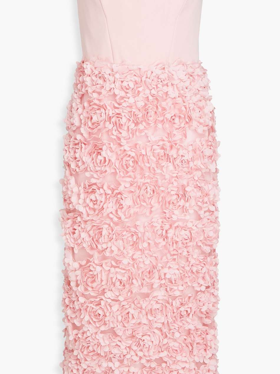 strapless floral-appliquéd crepe midi dress