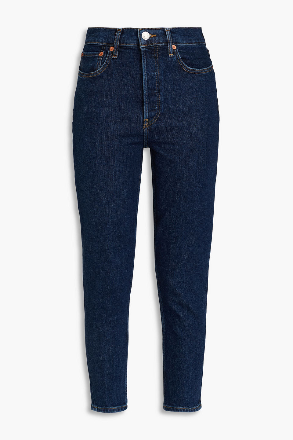 Re/done 90s Cropped High-rise Slim-leg Jeans In Dark Denim