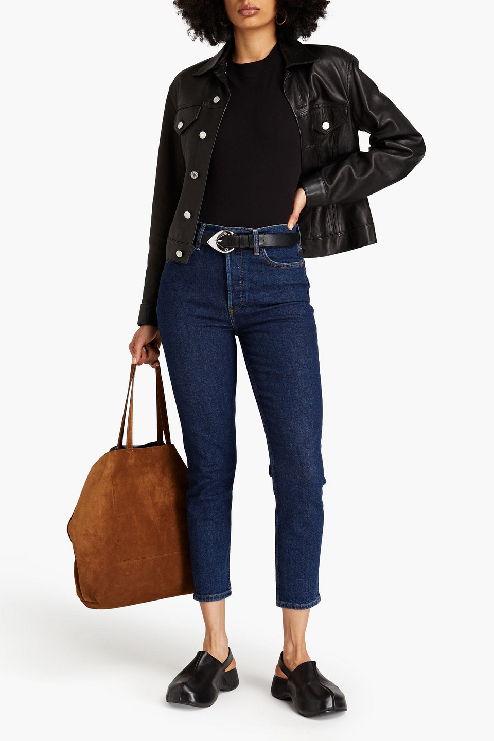 Re/done 90s Cropped High-rise Slim-leg Jeans In Dark Denim