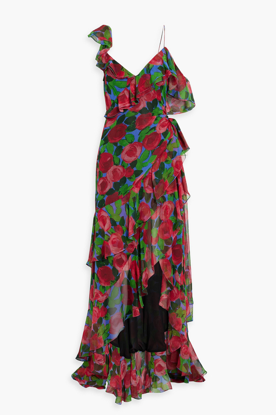 CAROLINA HERRERA RUFFLED FLORAL-PRINT SILK-CHIFFON GOWN