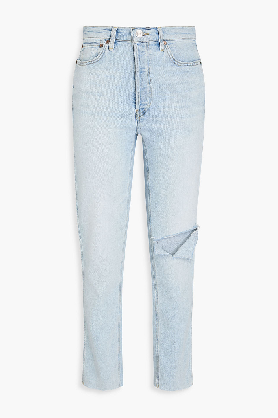 Re/done 80s Distressed High-rise Slim-leg Jeans In Light Denim