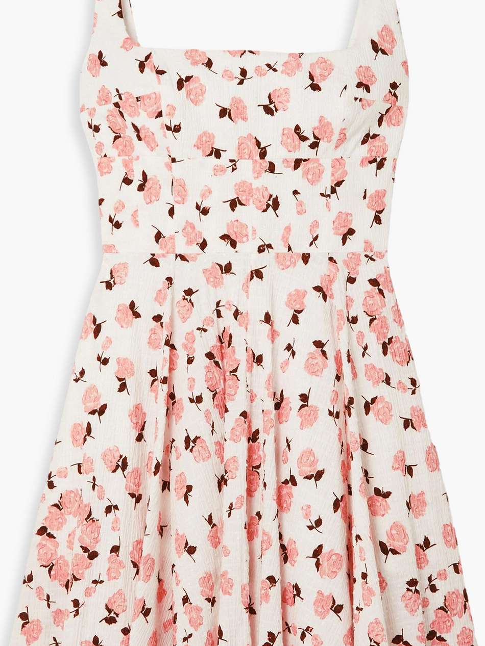 mini mona floral-print swiss-dot textured cotton-blend mini dress