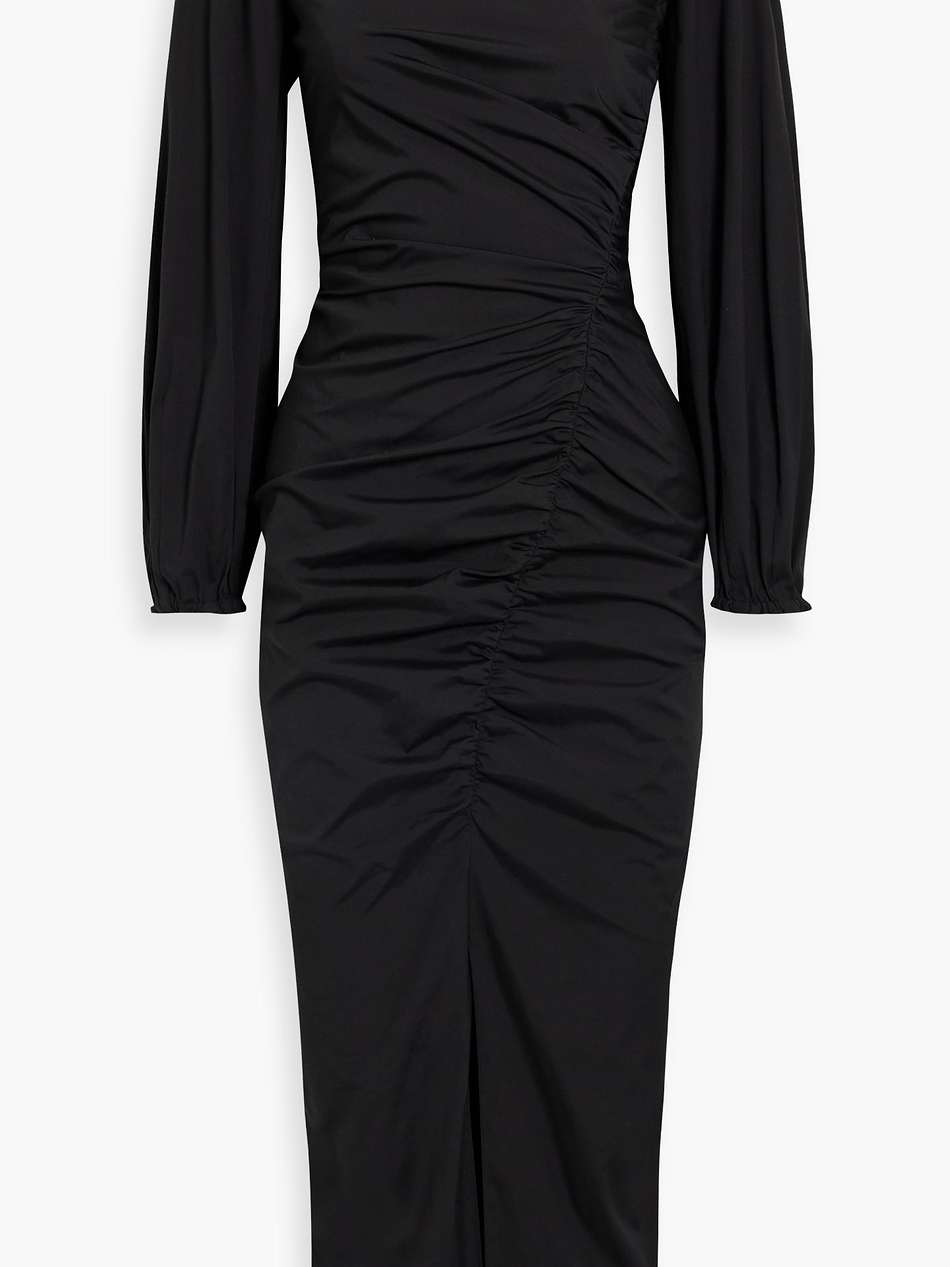 ruched cotton-blend poplin midi dress