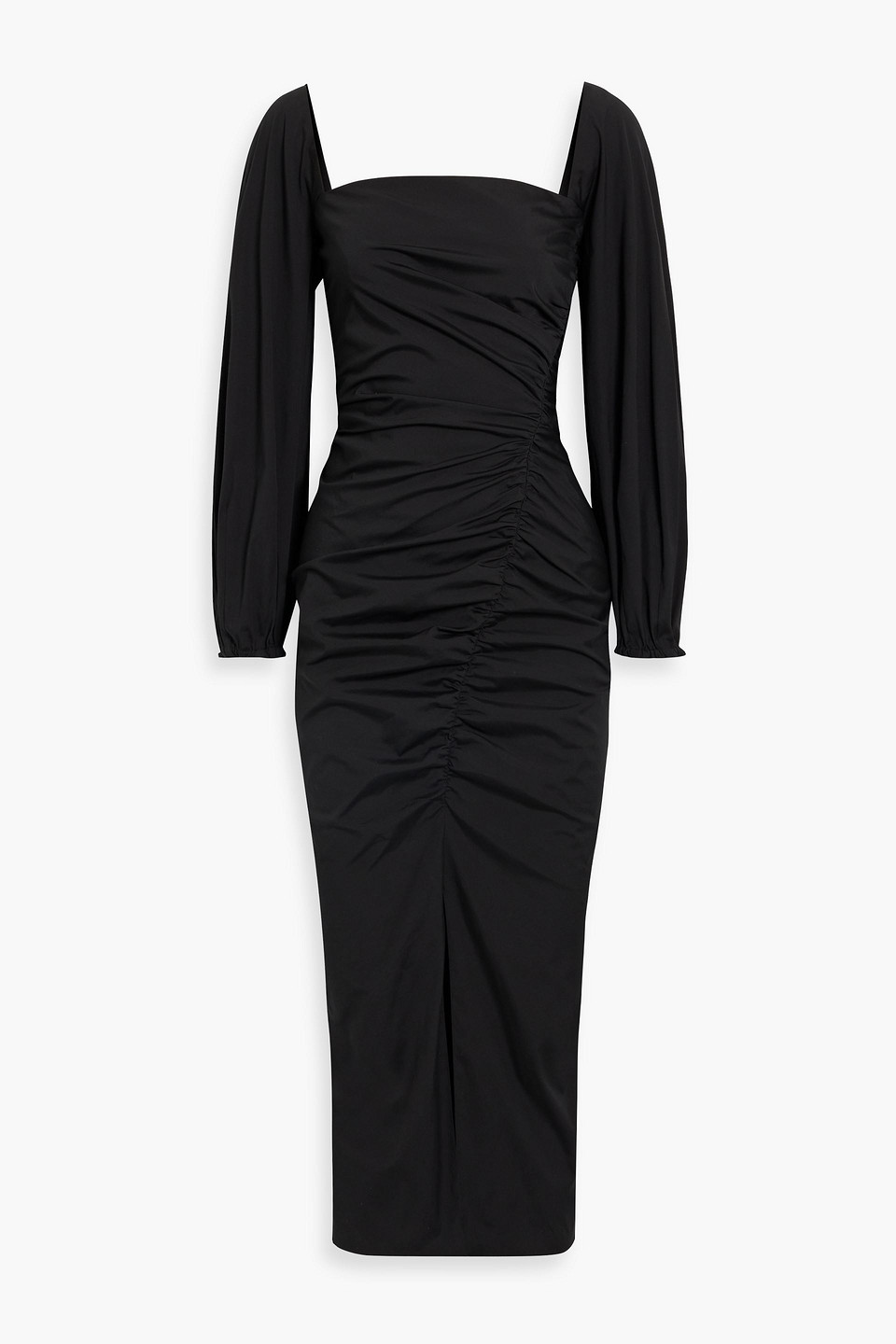 Carolina Herrera Ruched Cotton-blend Poplin Midi Dress In Black